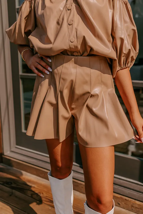 Fate Would Have It High Waist Faux Leather Shorts in Iced Mocha