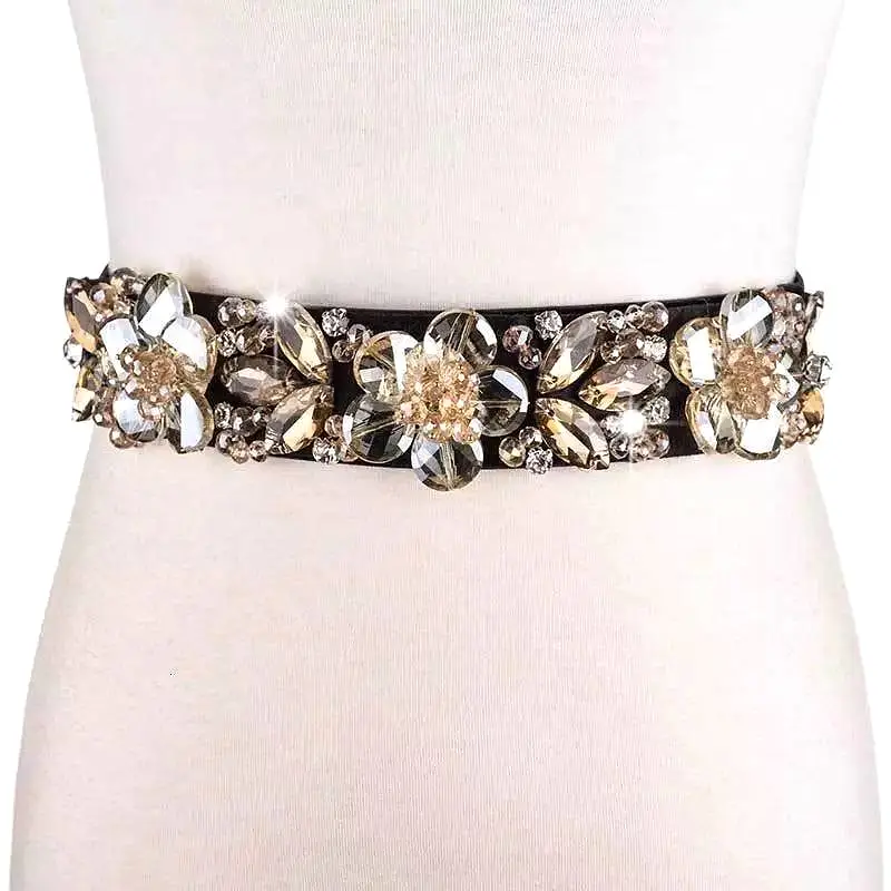 Floral Crystal Decorated Elastic Belt