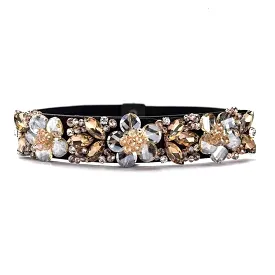 Floral Crystal Decorated Elastic Belt