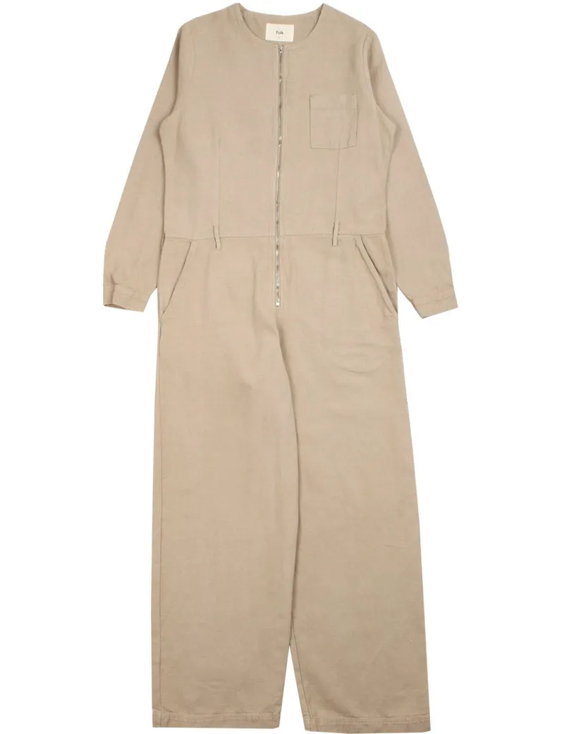 Folk Collarless Zip Jumpsuit Clay