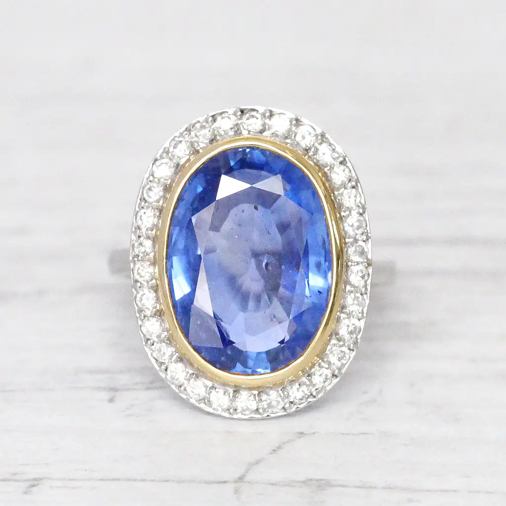 French Art Deco 8.41 Carat Ceylon Sapphire and Diamond Cluster