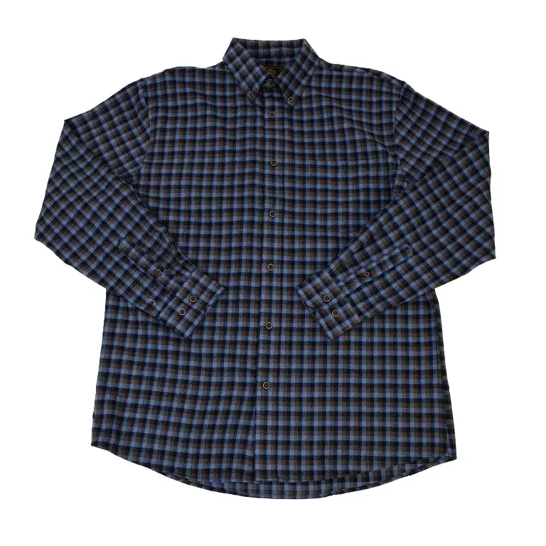 'FX Fusion' Men's Checked Flannel Button Down - Navy / Blue / Brown