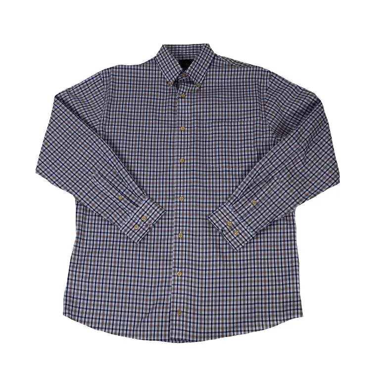 'FX Fusion' Men's Oxford Plaid Button Down - White / Tan / Blue