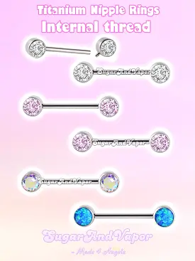 G23 Titanium CZ Gems Basic Nipple Rings Set