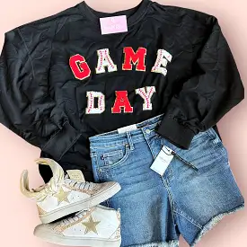 Game Day Baseball Chenille Patch Top  Black