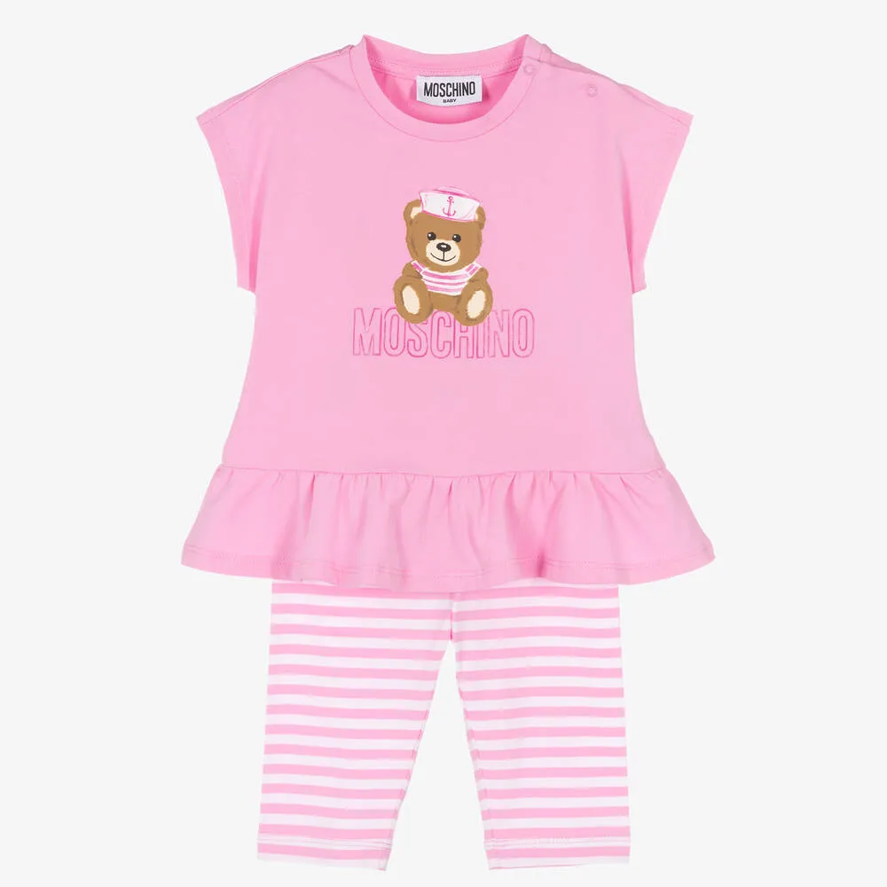 Girls Pink Teddy Bear Leggings Set