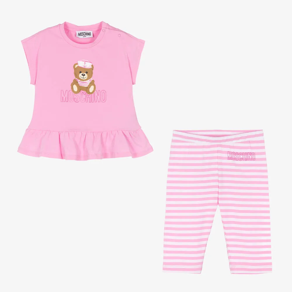 Girls Pink Teddy Bear Leggings Set