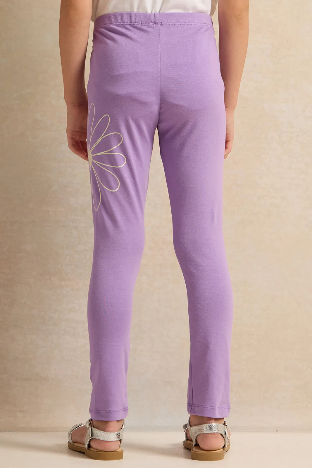 Girls Purple Placement Print Leggings