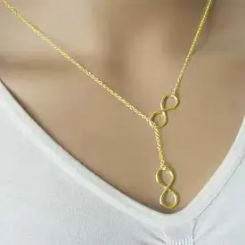 Gold Double Infinity Lariat Necklace