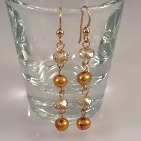 Gold Freshwater Pearl Earrings with Swarovski Crystals