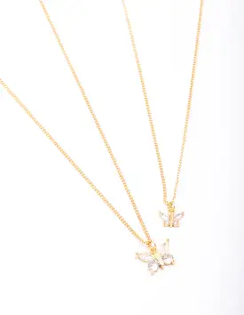 Gold Plated Cubic Zirconia Butterfly Necklace Pack