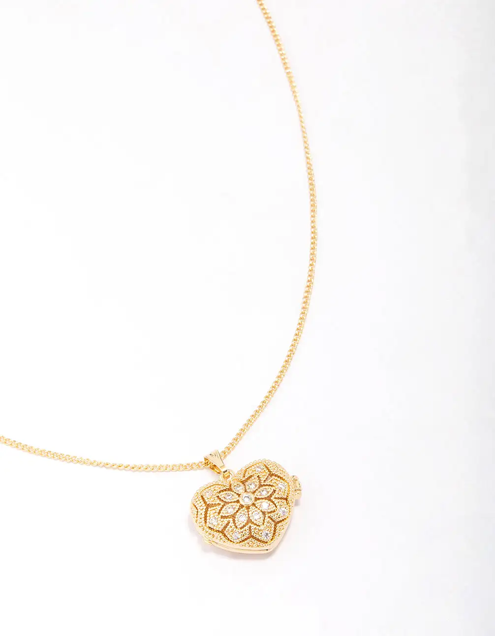 Gold Plated Heart Locket Cubic Zirconia Pendant Necklace