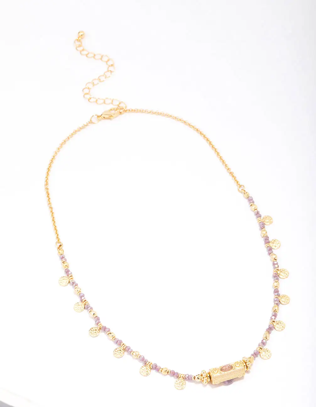 Gold Plated Semi-Precious Barrel Necklace