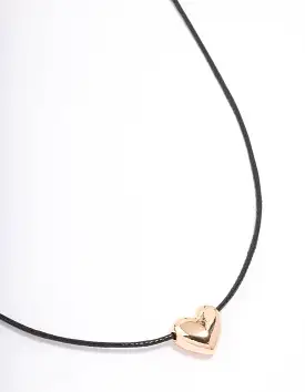 Gold Threaded Heart Cord Pendant Necklace