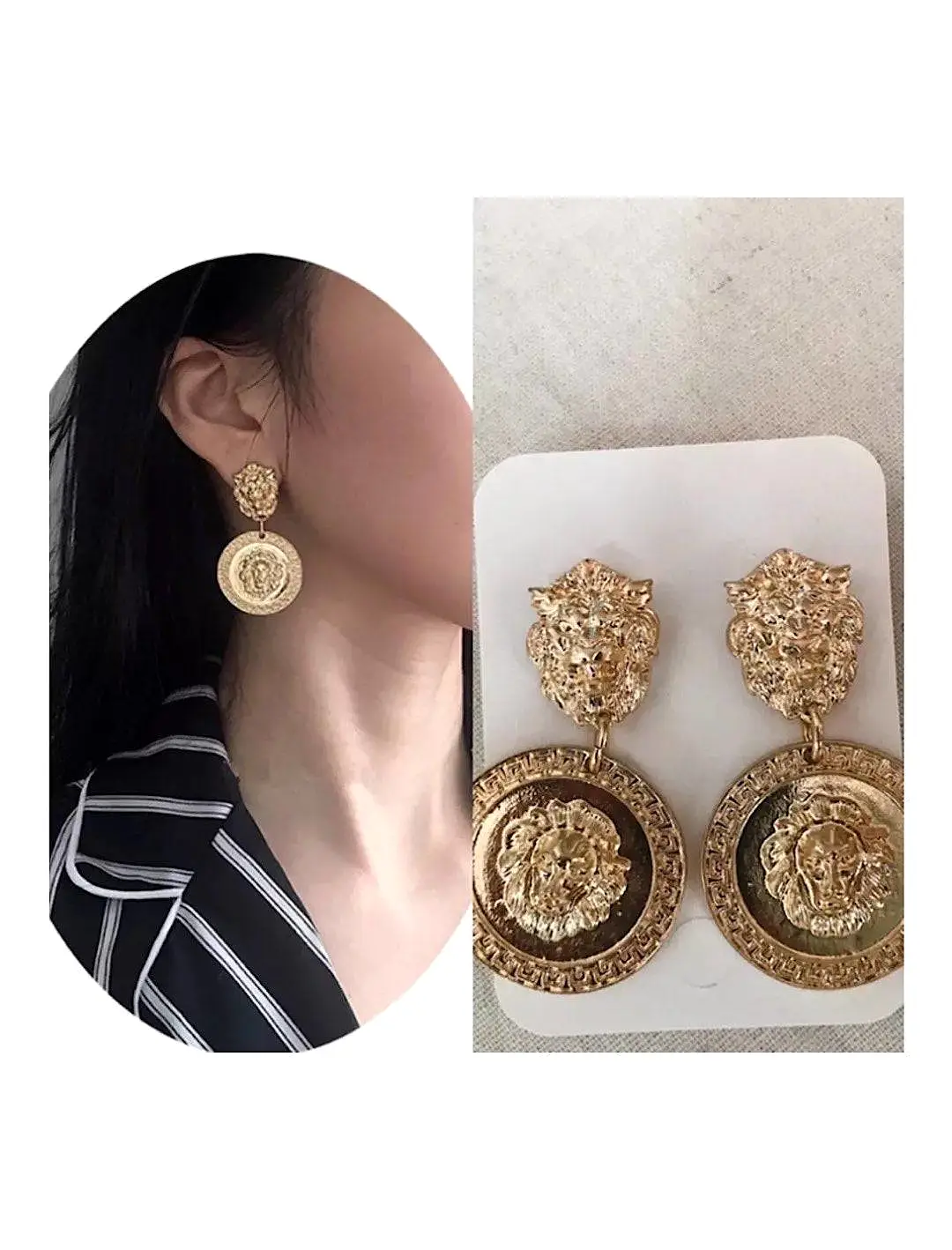 Golden Lion Dangling Earrings