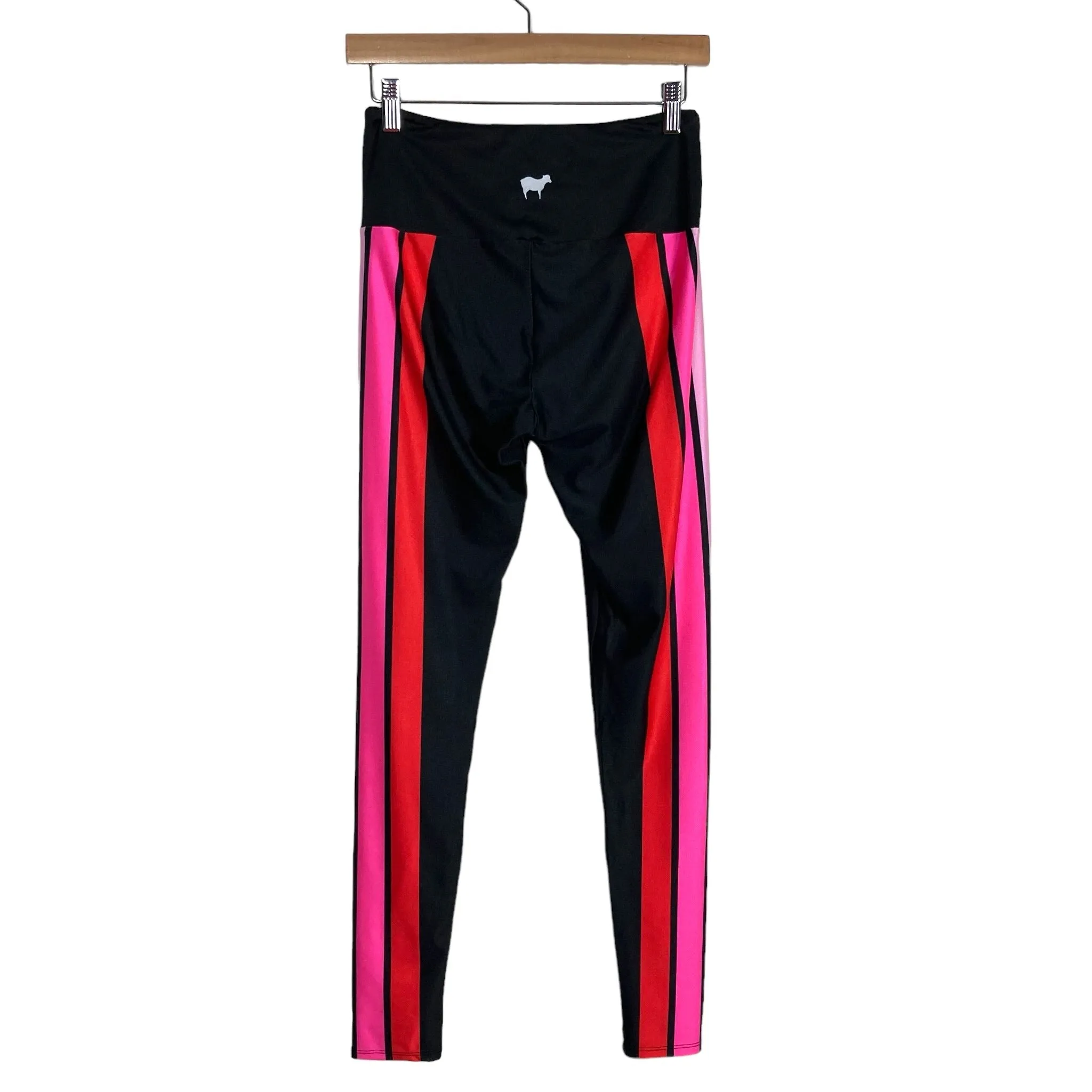 Goldsheep Black with Red/Pink/Blue Stripes Leggings- Size L (Inseam 29.5”, we have matching pullover and bra)