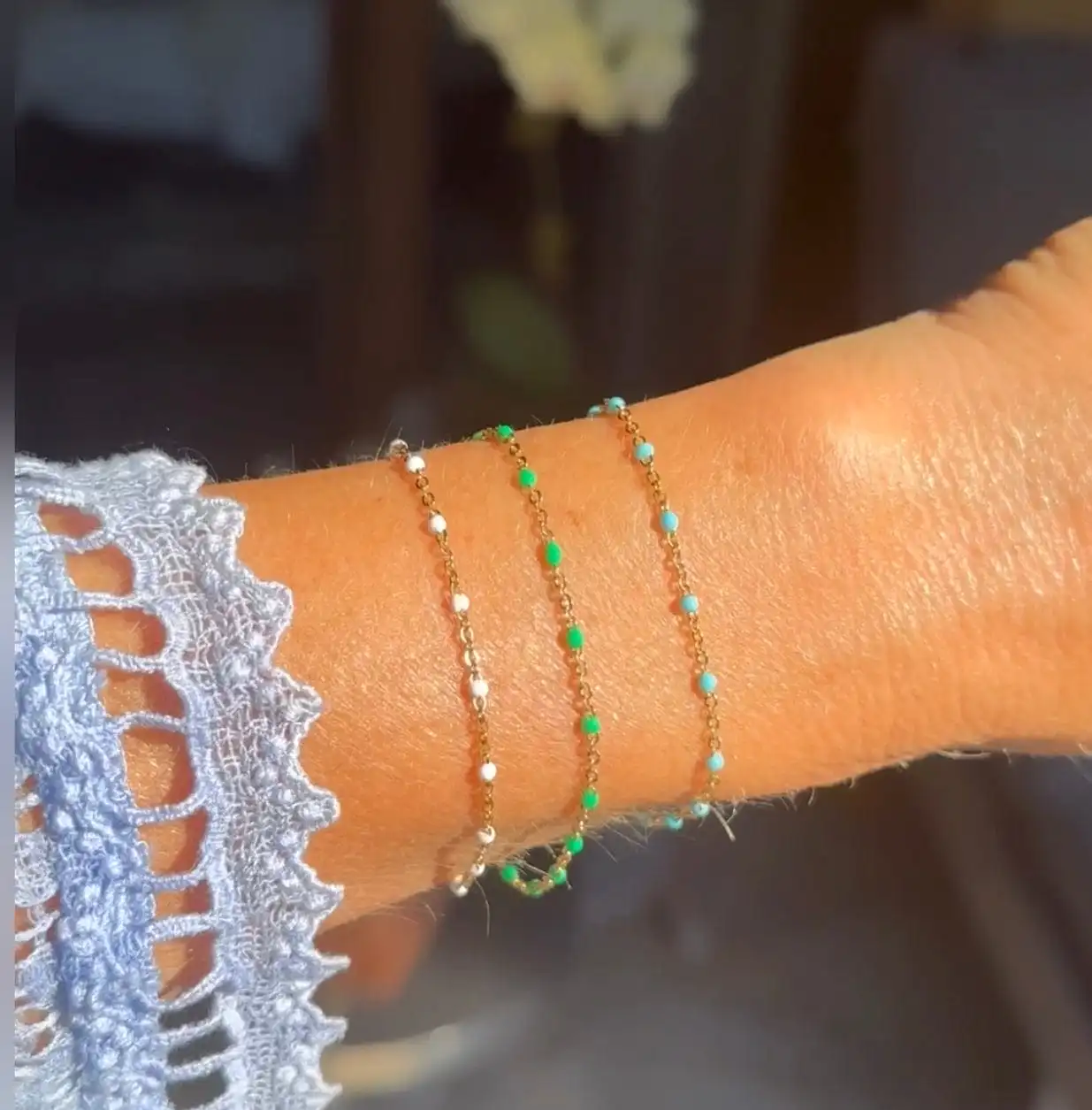 Green Enamel Beaded Bracelet