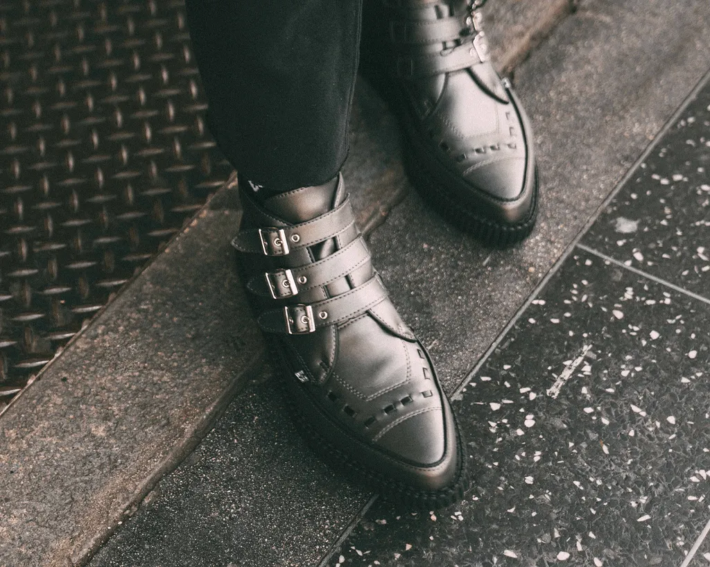 Gunmetal & Black Trim Pointed Buckle Boot