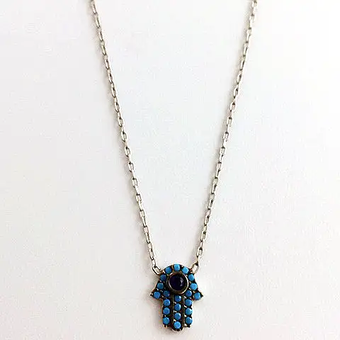 Hamsa Hand Turquoise Fine Chain Necklace