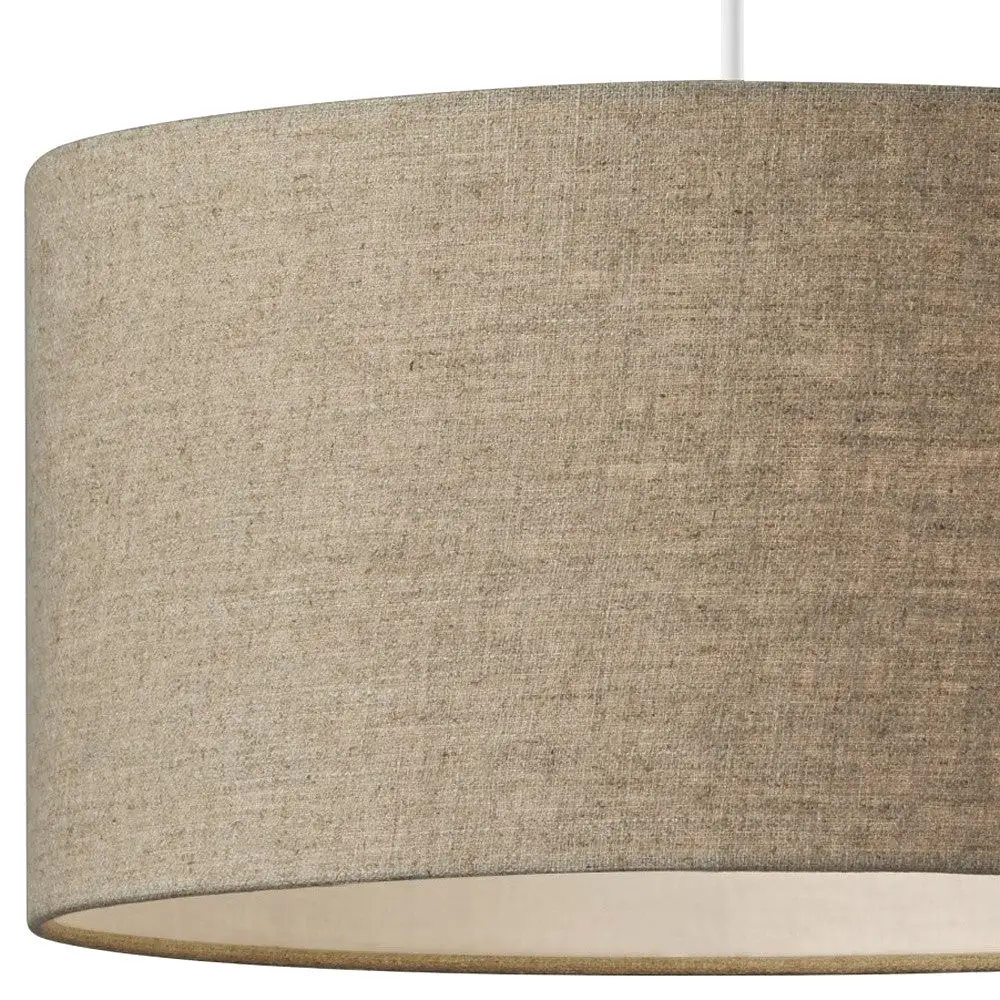 Heather Grey Fabric Shade Electric Drum Pendant