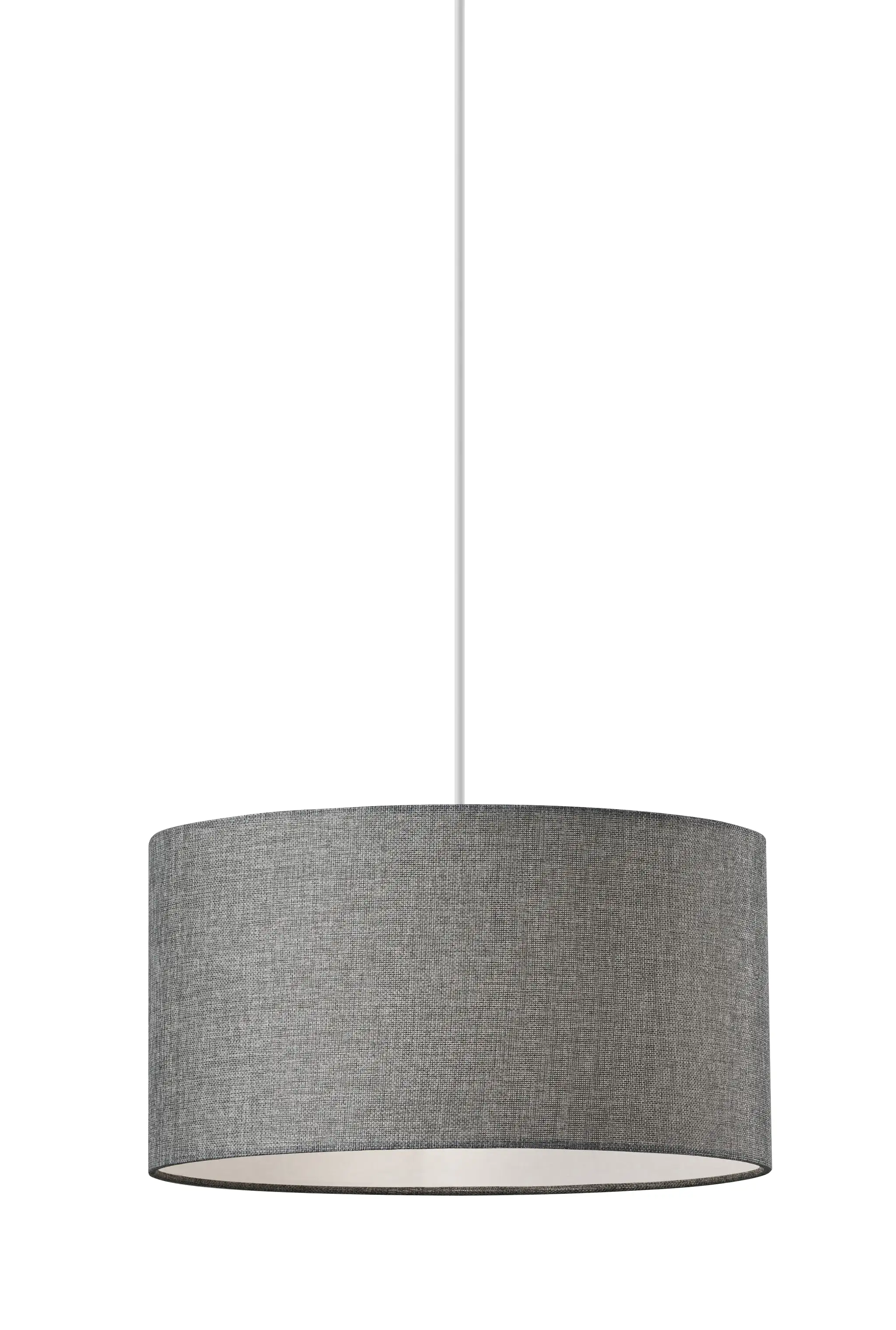 Heather Grey Fabric Shade Electric Drum Pendant