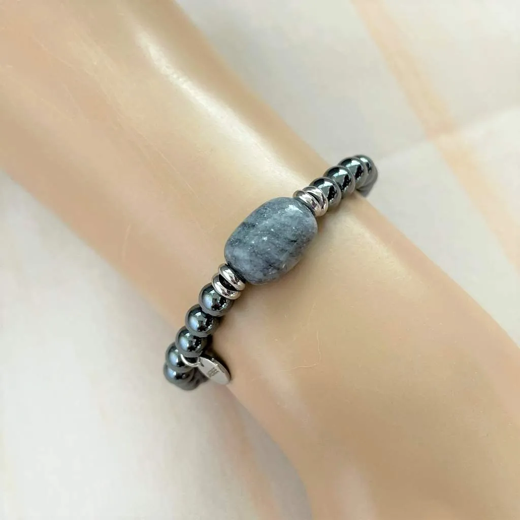 Hematite and Gray Marble Beaded Bracelet