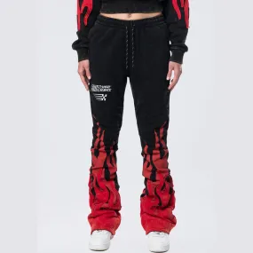 High Rise Stacked Bootcut Racing Flames Jogger - Black