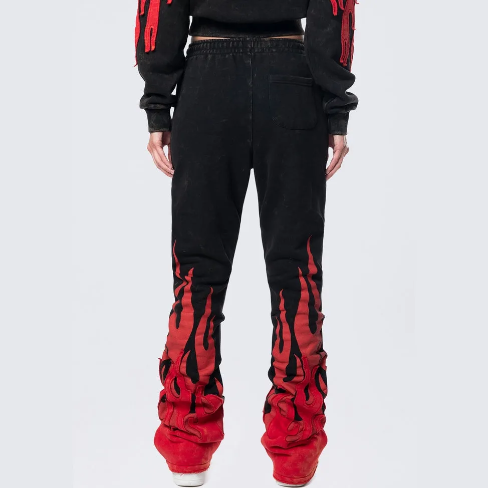 High Rise Stacked Bootcut Racing Flames Jogger - Black