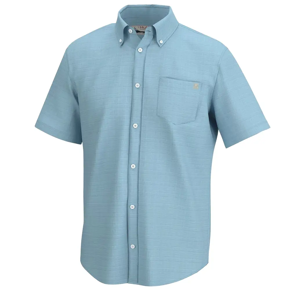 'Huk' Men's Kona Cross Dye Button Down - Crystal Blue