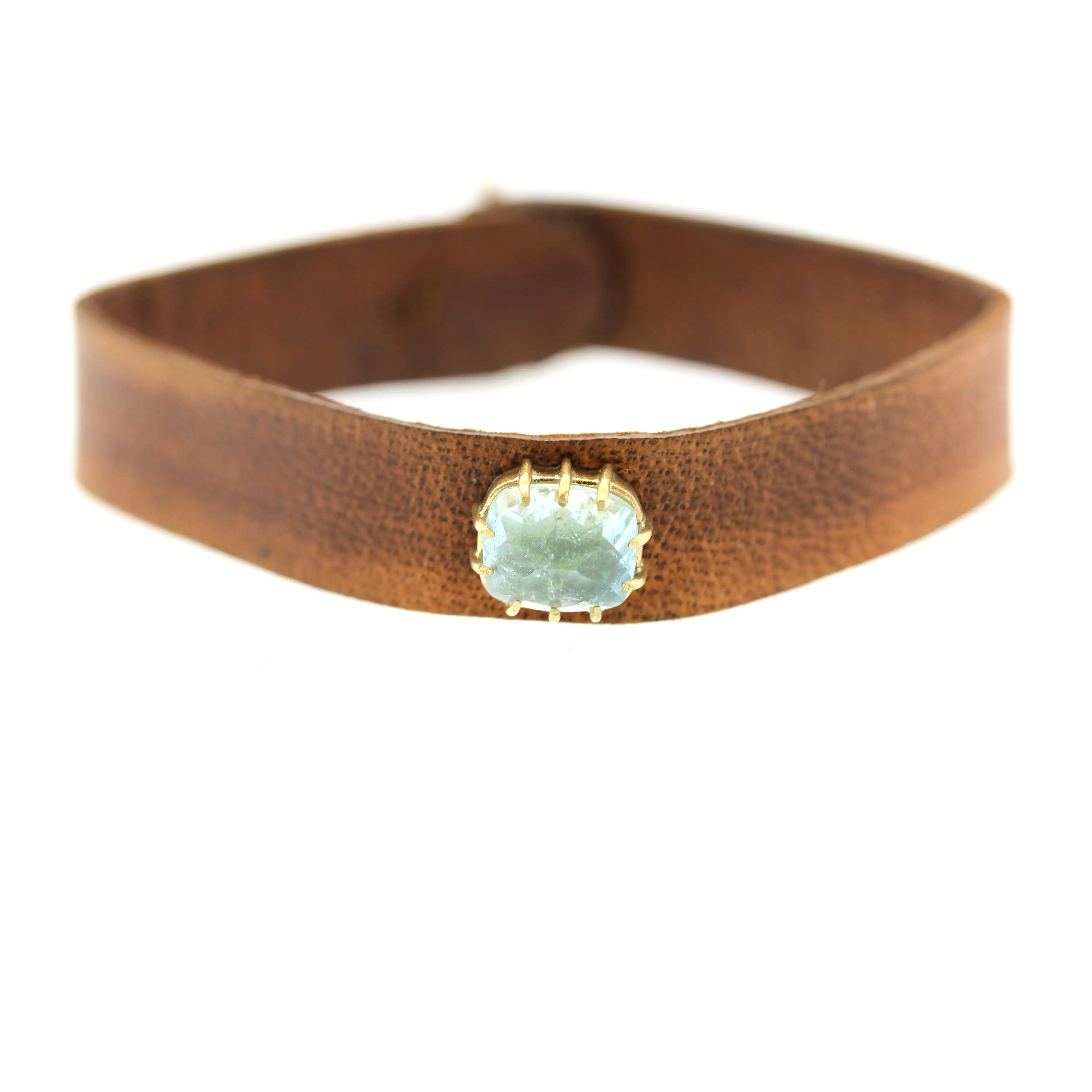 Icy Aquamarine Leather Bracelet