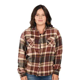 'KEY' Women's River Edge Button Down - Mahogany Plaid