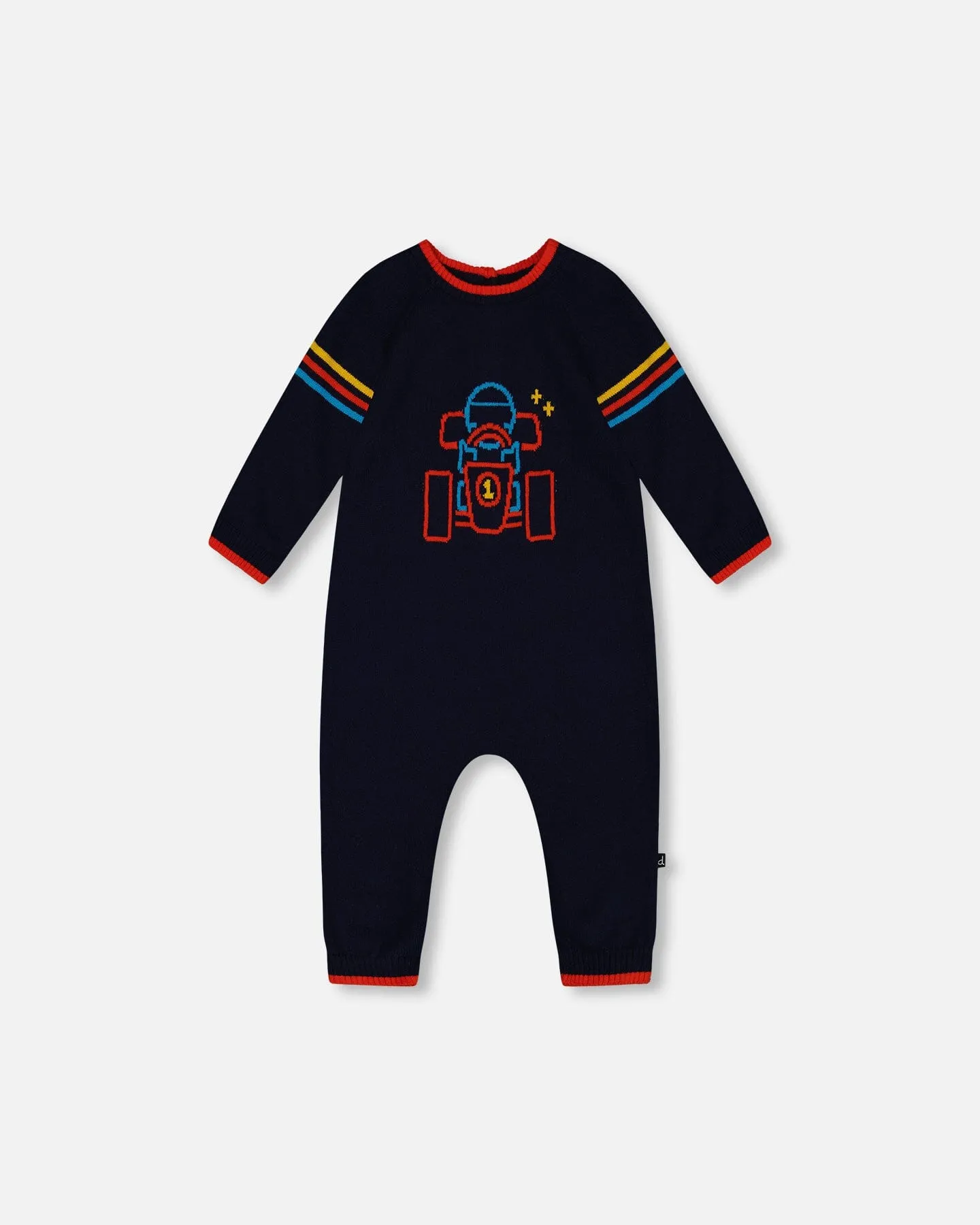 Knitted Jumpsuit With Karting Jacquard Navy