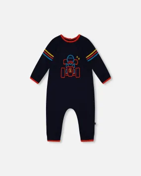 Knitted Jumpsuit With Karting Jacquard Navy