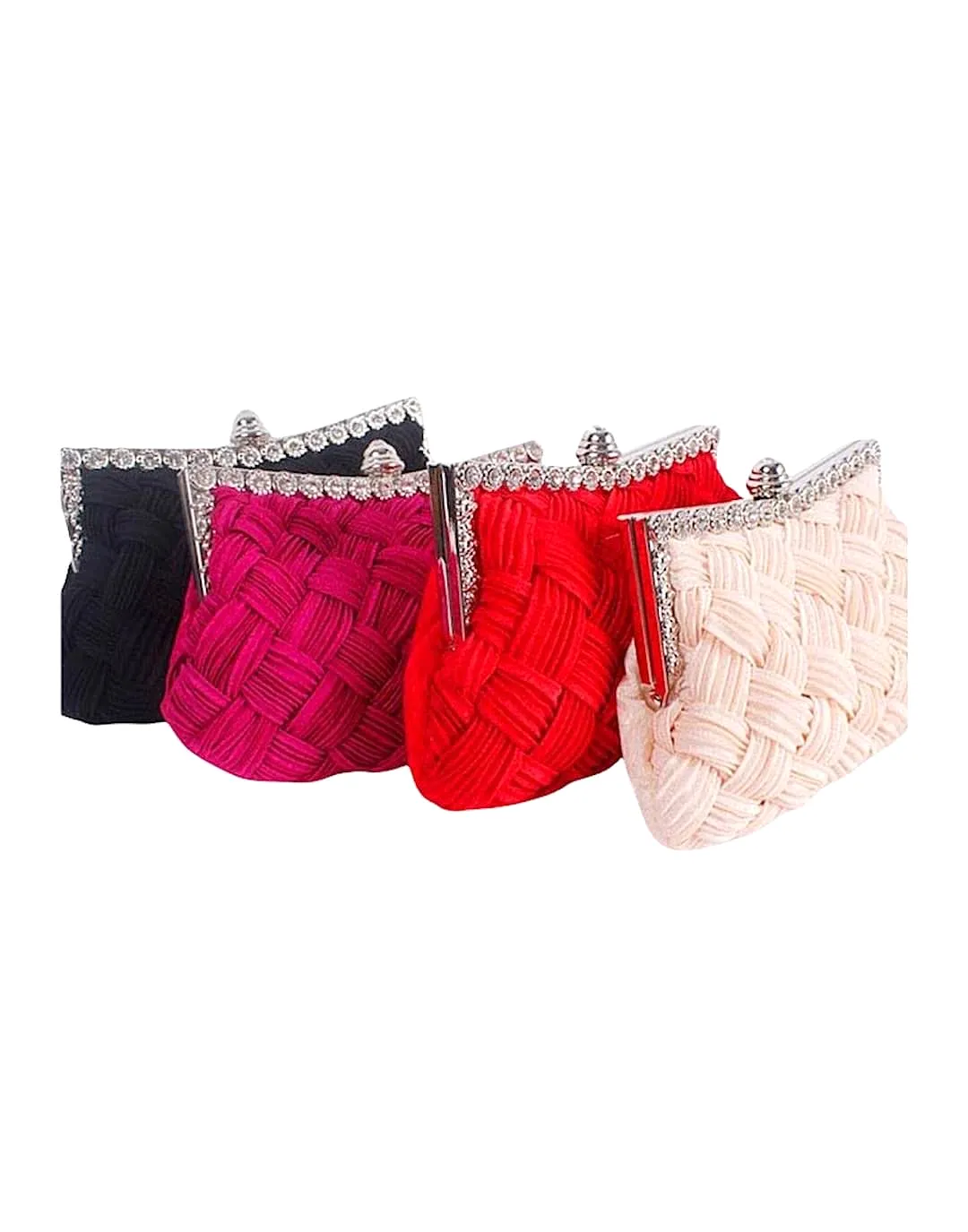 Knitted Satin Evening Clutch With Crystal Decoration