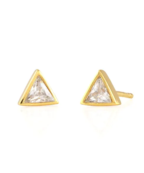 Kris Nations Triangle Bezel Crystal Stud Earrings - Gold