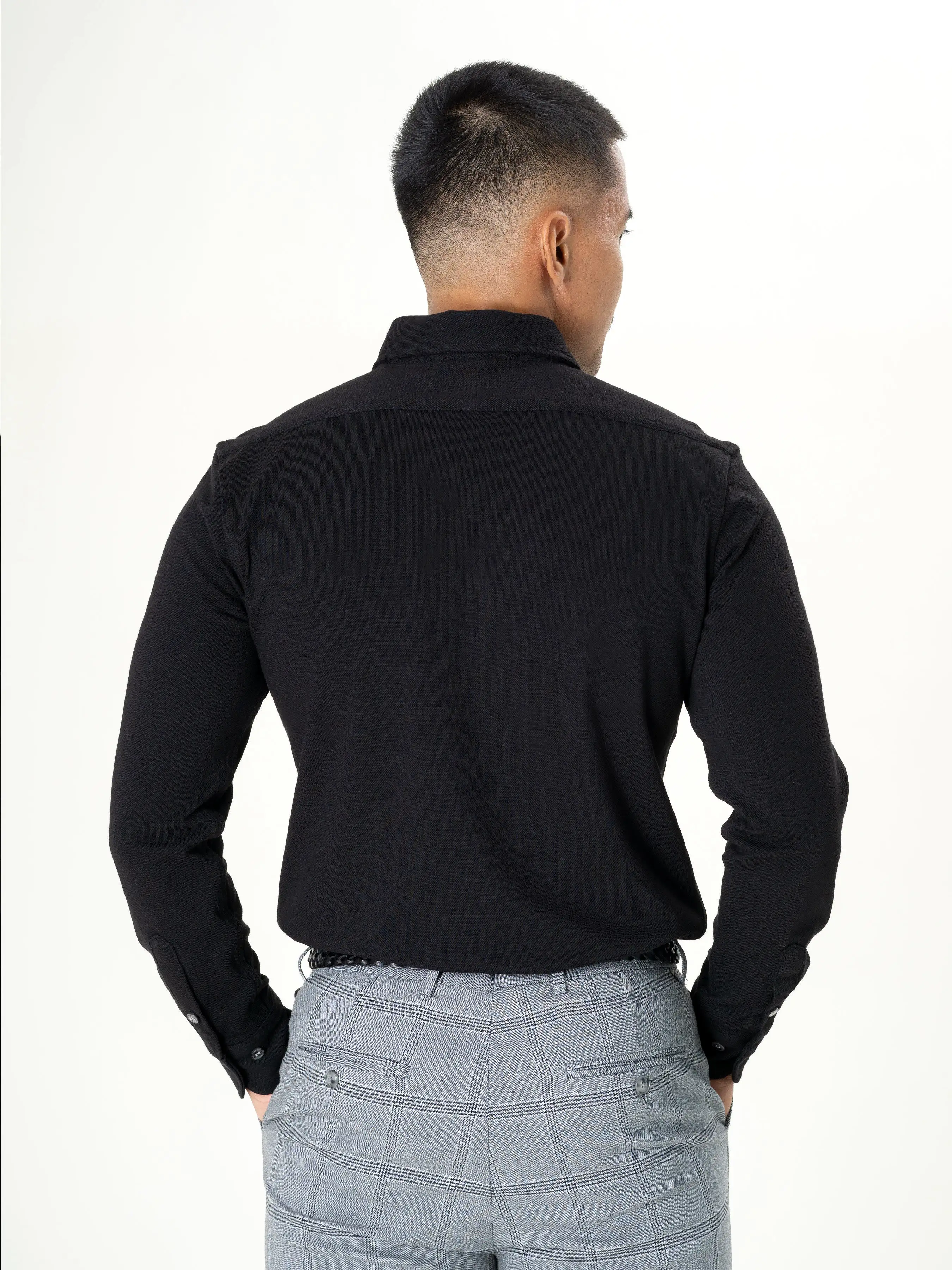 Long Sleeve Polo Shirt - Black Button Down