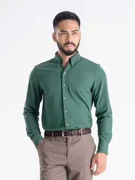 Long Sleeve Polo Shirt - Forest Green Button Down