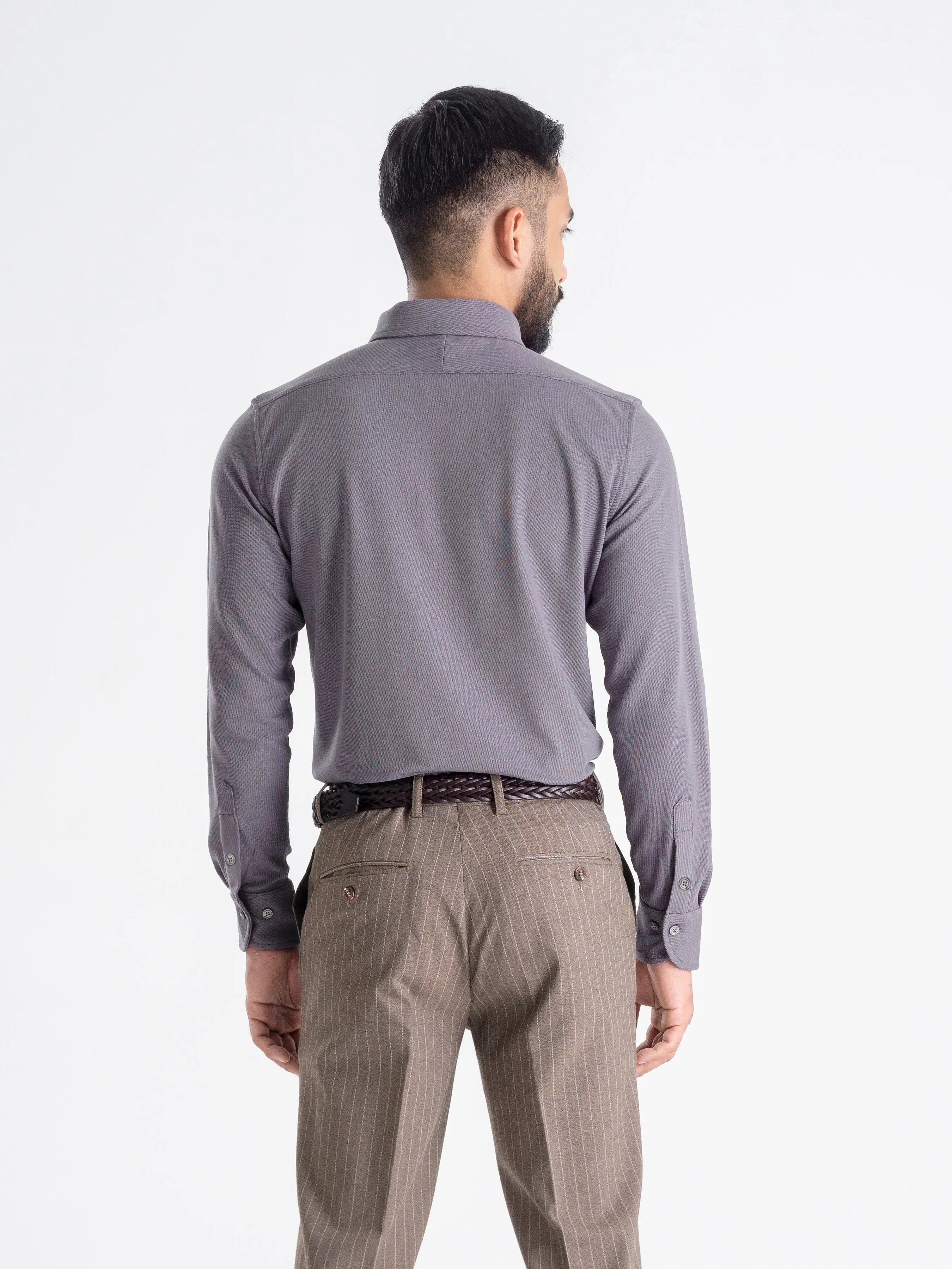 Long Sleeve Polo Shirt - Smokey Grey Button Down