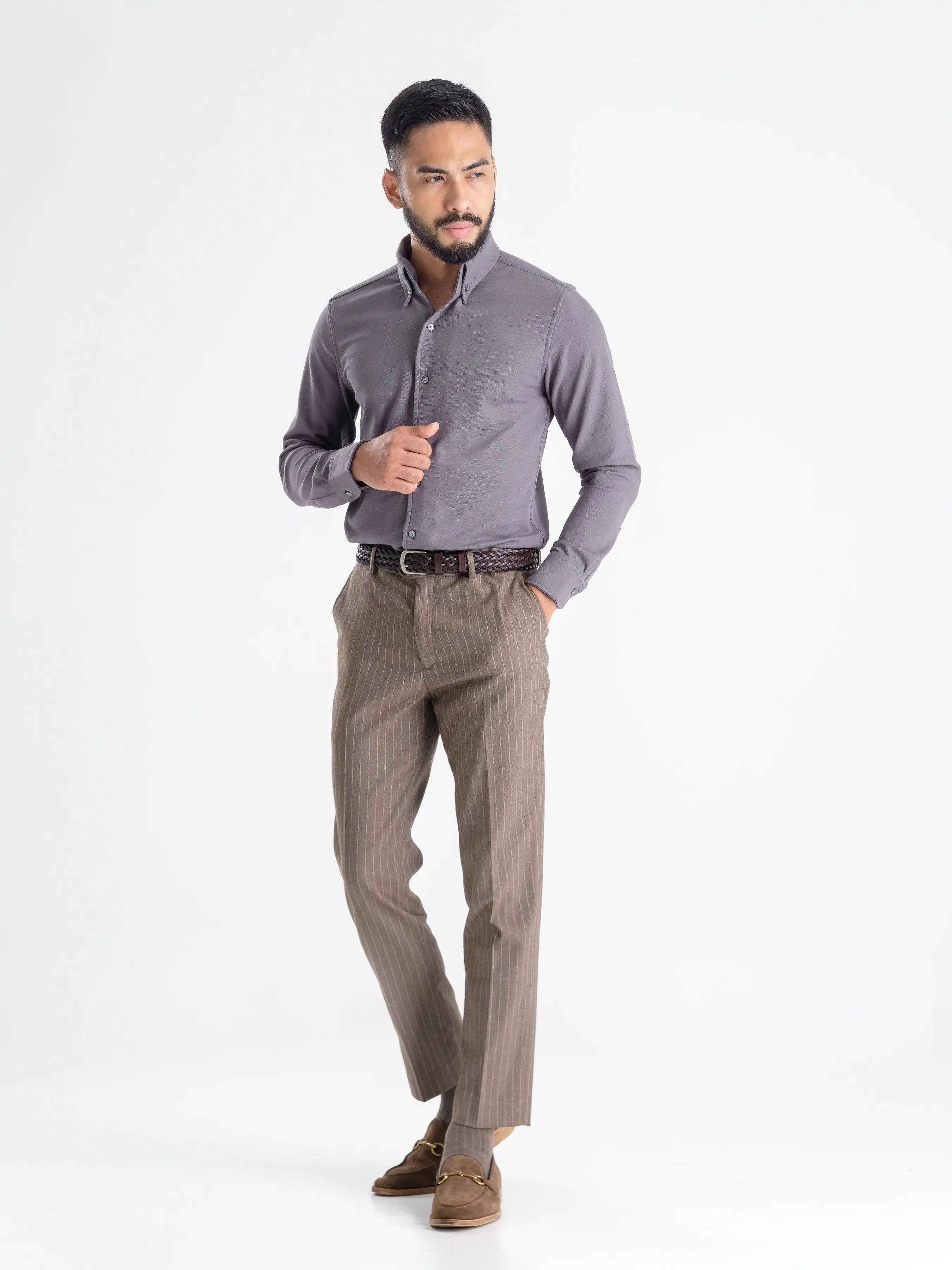 Long Sleeve Polo Shirt - Smokey Grey Button Down