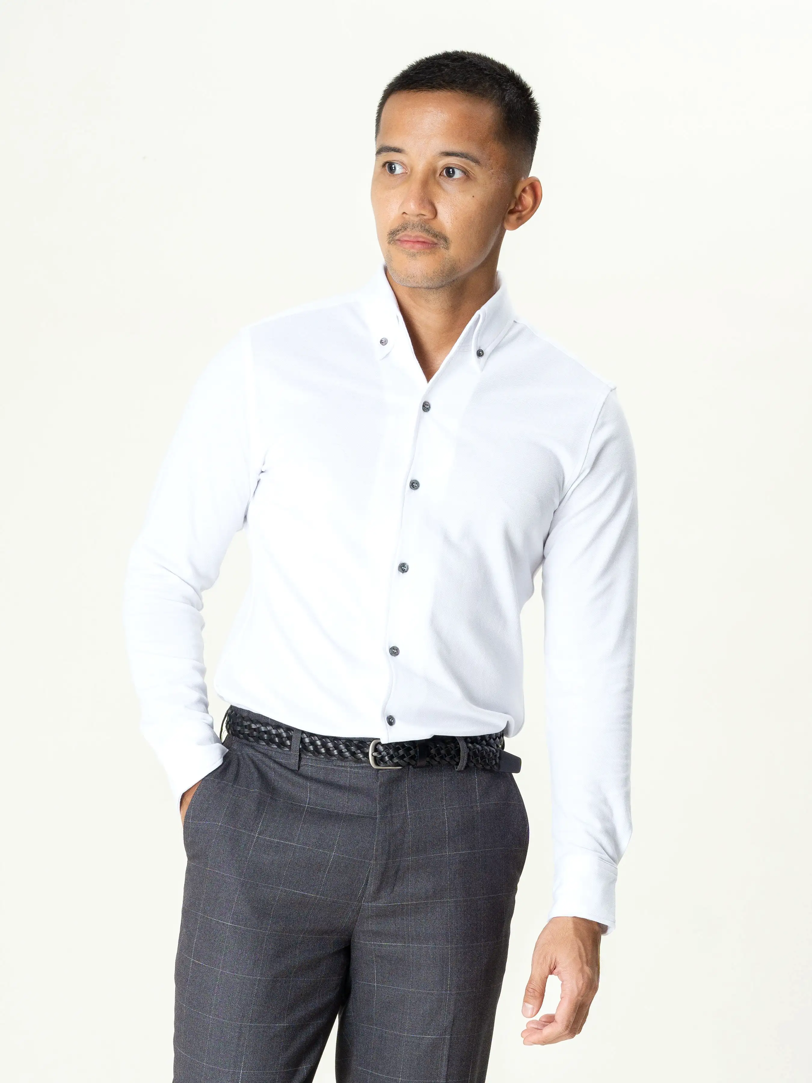 Long Sleeve Polo Shirt - White Button Down