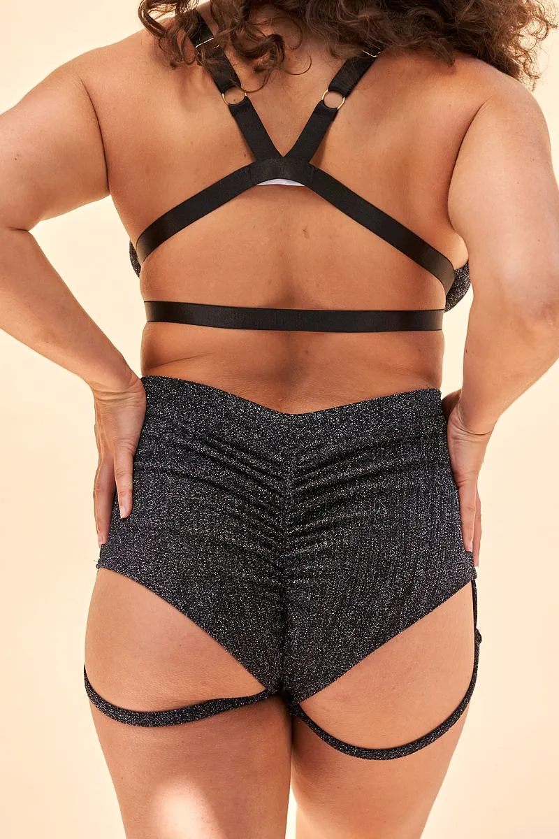 Lunalae Lure You High Waisted Garter Shorts  - Crystal Black