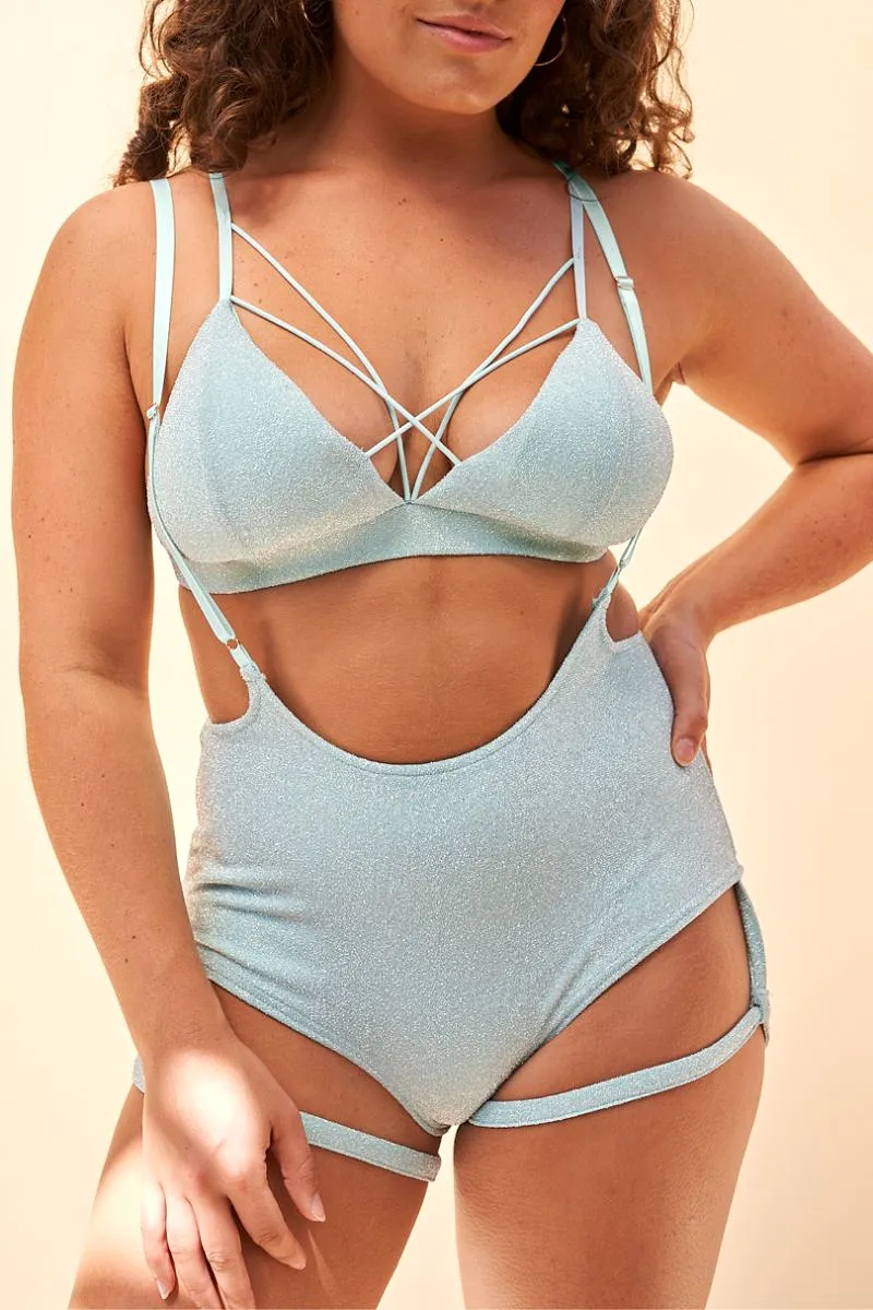 Lunalae Zena Garter Overall Sling Bottoms - Crystal Blue