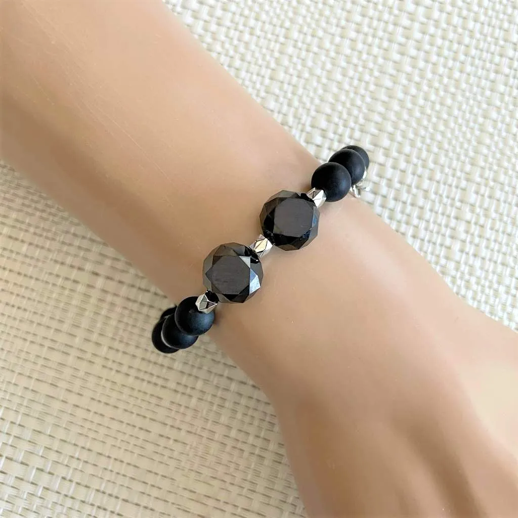 Matte Black Onyx Large and Small Beaded Bracelet