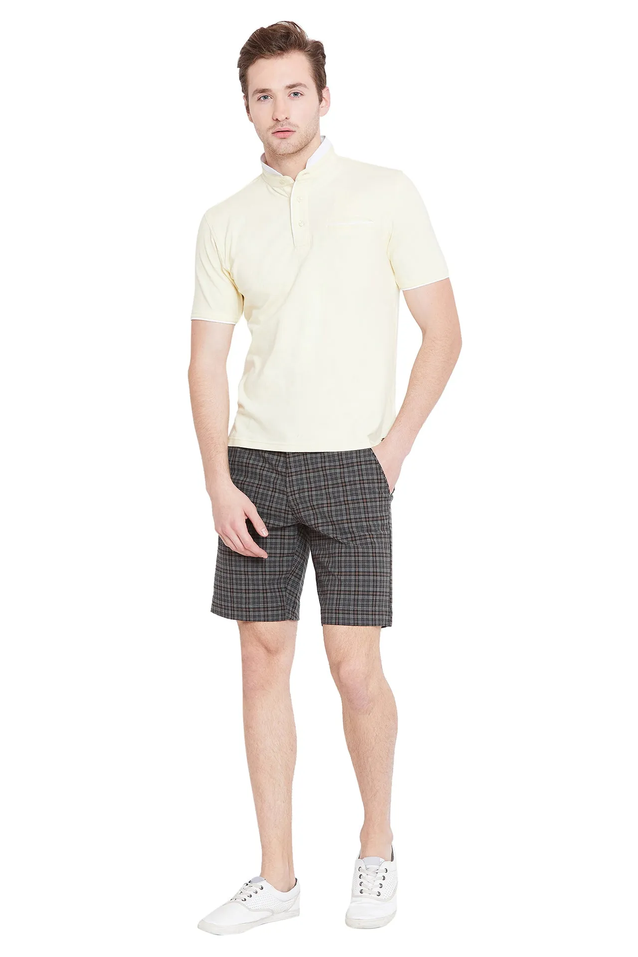 Men Grey Checked Casual Shorts