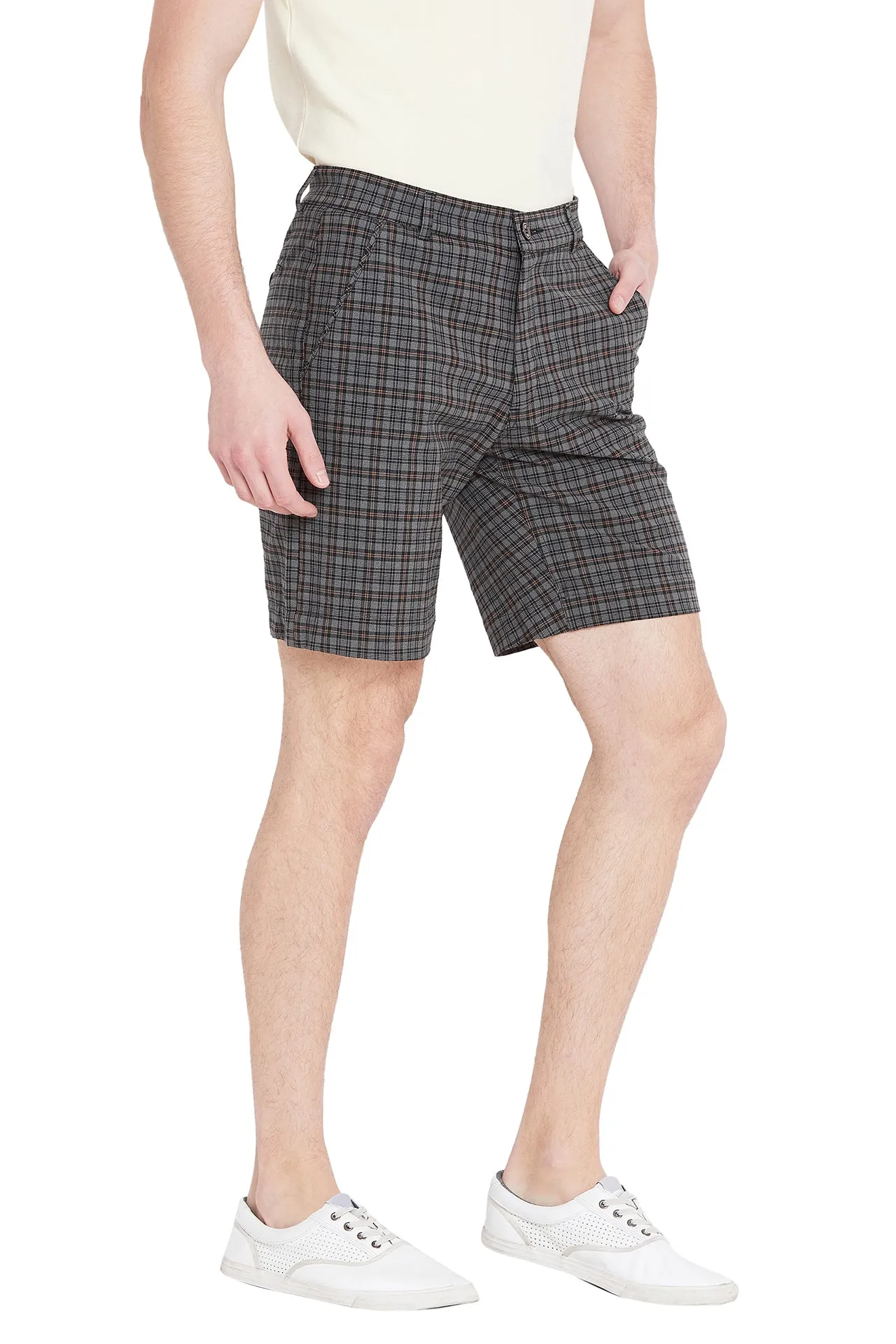 Men Grey Checked Casual Shorts