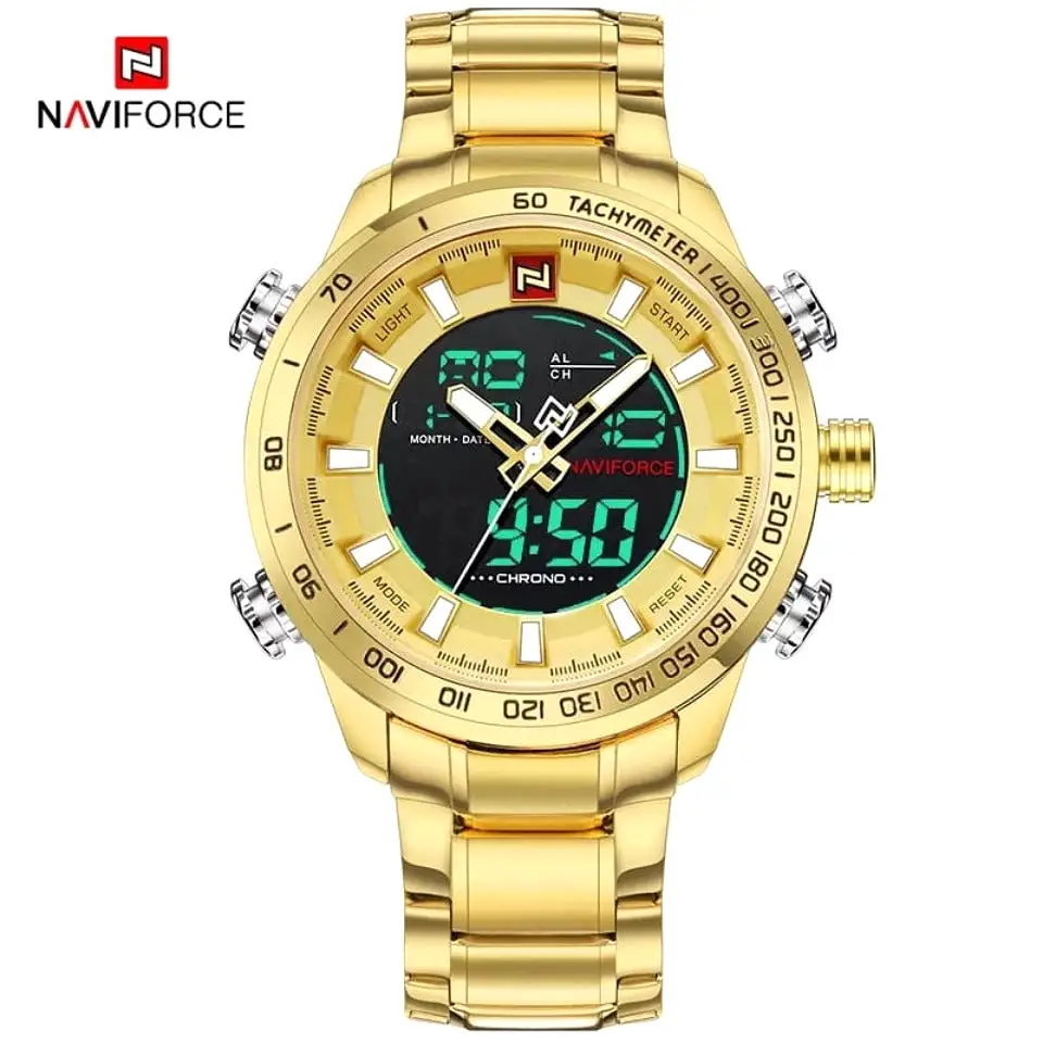 Men Metallic Gold Strap Watch