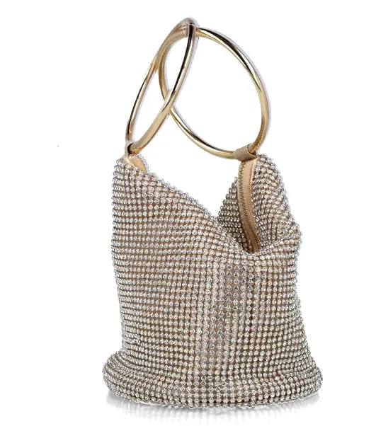 Menbur Gold Crystal Bucket Bag