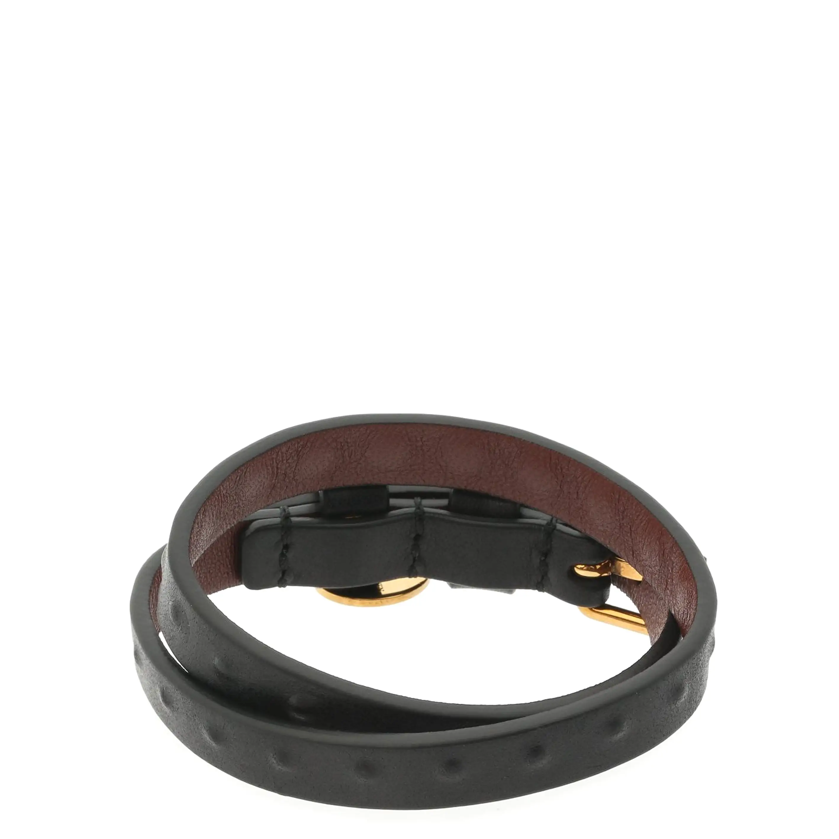 Mens 2x Wrap Embedded Stud Bracelet , Black/Gold