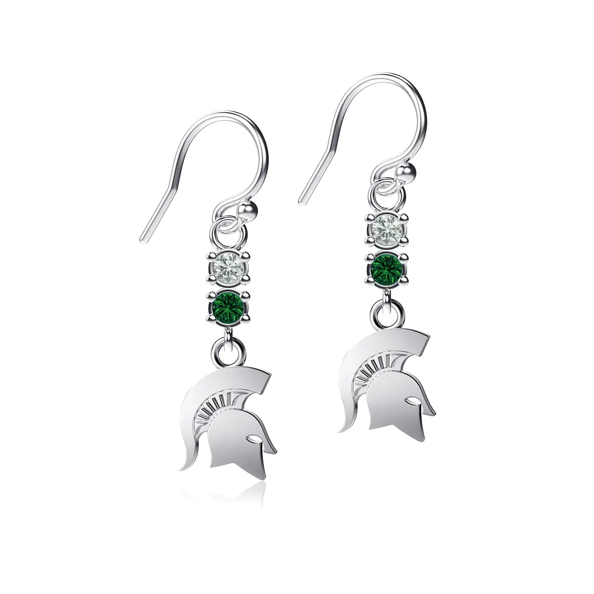 Michigan State University Crystal Dangle Earrings - Silver