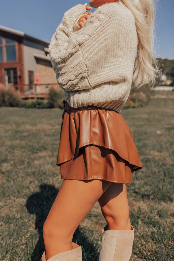 Midnight Kiss High Waist Faux Leather Shorts In Camel